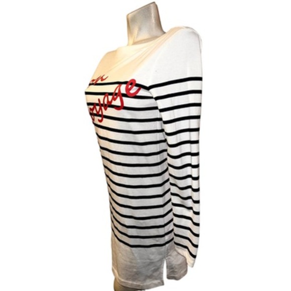 Bon Voyage Striped Nautical Mini Dress Tunic Navy White Red Bow Back LS Size XS - Picture 4 of 9